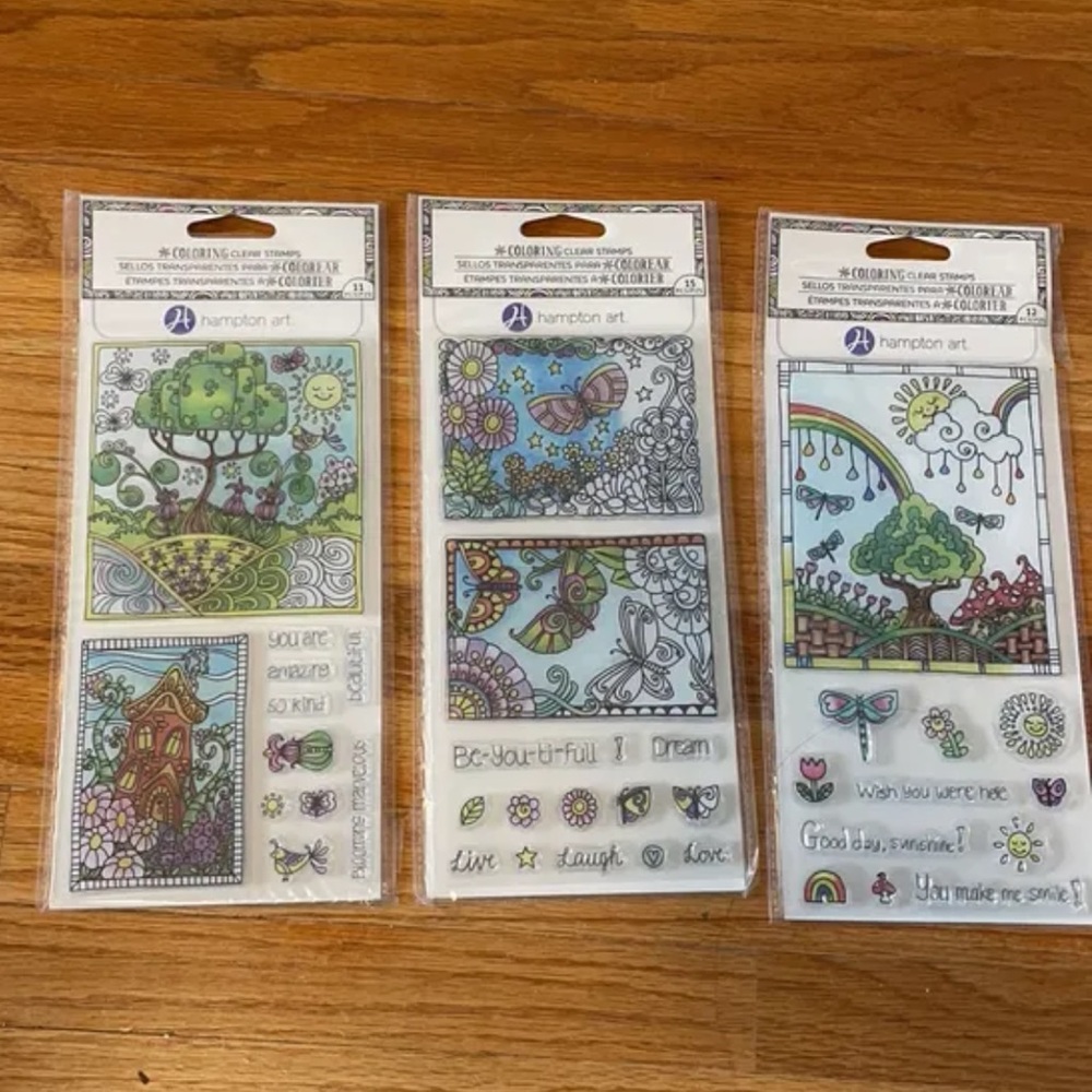 Bundle of 3 Hampton Art colouring clear stamps